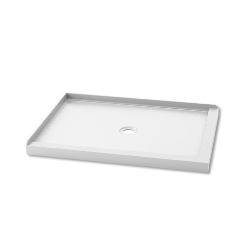 [BW1281-240] Koncept™ 48x36 Base de Douche Rectangulaire en Acrylique 48x36 avec Drain Central et Bride de Carrelage Intégrée sur 2 Murs à Gauche