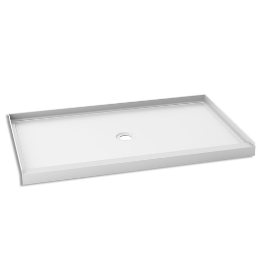 Koncept™ 60x36 Base de Douche Rectangulaire en Acrylique 60x36 avec Drain Central et Bride de Carrelage Intégrée sur 3 Murs