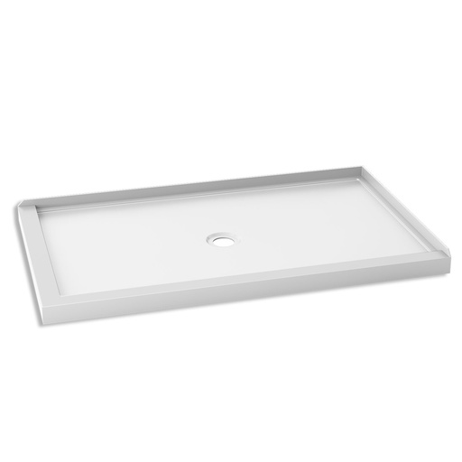 [BW1283-240] Koncept™ 60x36 Base de Douche Rectangulaire en Acrylique 60x36 avec Drain Central et Bride de Carrelage Intégrée sur 2 Murs à Droite