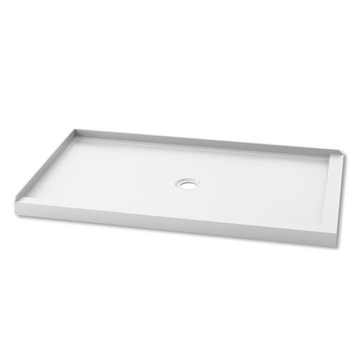 Koncept™ 60x36 Base de Douche Rectangulaire en Acrylique 60x36 avec Drain Central et Bride de Carrelage Intégrée sur 2 Murs à Gauche