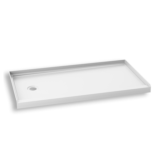 [BW1457-240] Koncept™ 60x30 Base de Douche Rectangulaire en Acrylique 60x30 avec Drain à Gauche et Bride de Carrelage Intégrée sur 3 Murs