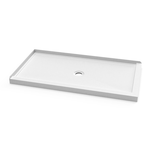 [BW1808-240] Koncept™ 60x32 Base de Douche Rectangulaire en Acrylique 60x32 avec Drain Central et Bride de Carrelage Intégrée sur 2 Murs à Gauche