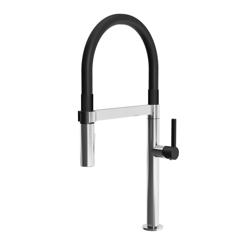 [KF1751-150] Exki Diver™ Tuyau Pvc Robinet de Cuisine Monocommande Douchette Extensible, 2 Jets Noir/chrome