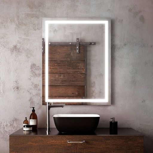 [MR1468-500-001] Effect Rectangle Miroir à Éclairage Del 30 X 38 avec Bande Givrée à L'intérieur et Interrupteur Tactile 2 Tons