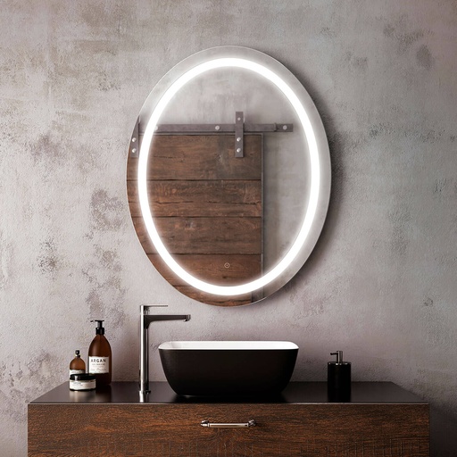 [MR1674-500-001] Effect Ovale Miroir à Éclairage Del 30 X 38 avec Bande Givrée à L'intérieur et Interrupteur Tactile 2 Tons