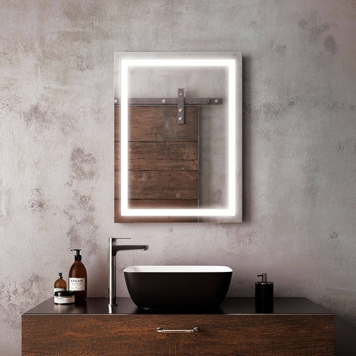 Effect Rectangle Miroir à Éclairage Del 24 X 32 avec Bande Givrée à L'intérieur et Interrupteur Tactile 2 Tons