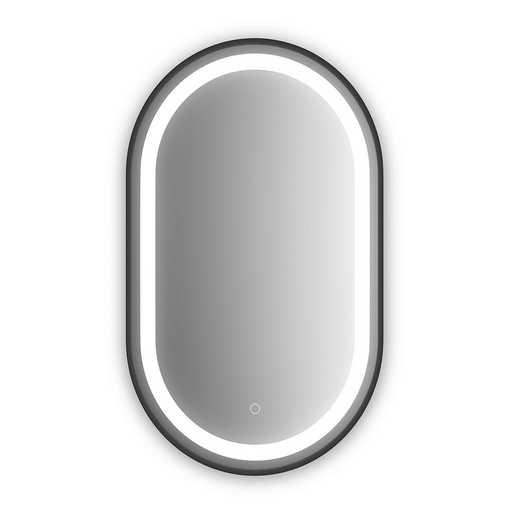 [MR1947-570-001] Effect Oblongue Miroir Cadré Noir de Forme Oblongue à Éclairage Del avec Bande Givrée et Interrupteur Tactile pour Contrôle de Température de Couleur 22 X 38 X 1¾