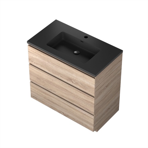 Meuble-lavabo de Plancher Berlin 36" Chêne Blanc avec Dessus en Quartz Noir