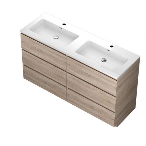Meuble-lavabo de plancher Berlin 60" chêne blanc avec dessus double blanc