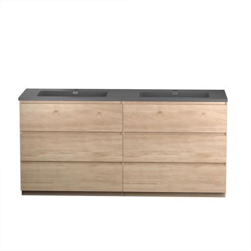 [MDQN7119M12L0BER] Meuble-lavabo de Plancher Berlin 71" Chêne Contemporain avec Dessus Double en Quartz Noir