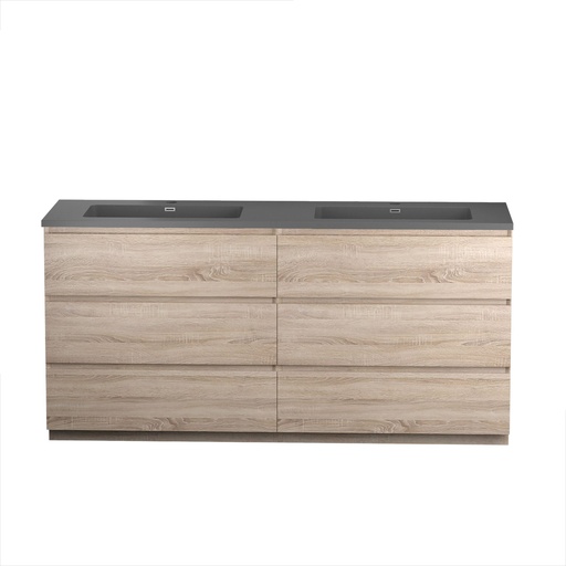 [MDQN7119M04L0BER] Meuble-lavabo de Plancher Berlin 71" Chêne Blanc avec Dessus Double en Quartz Noir