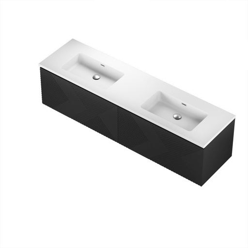 [MCQB7119P01L0OMA] Meuble-lavabo Mural Omaha 71" Noir Jais avec Tiroirs Led et Dessus Blanc Mat