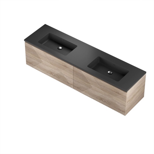 [MCQN7119P04L0OMA] Meuble-lavabo Mural Omaha 71" Chêne Blanc avec Tiroirs Led et Dessus Quartz Noir