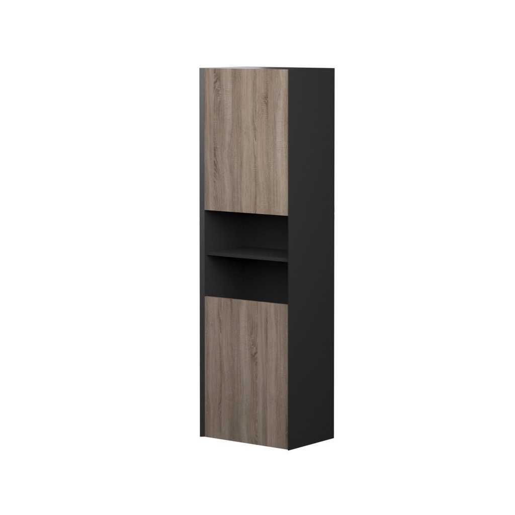 Armoire Murale Dakar 20" Noir Mat et Façades Chêne Brossé