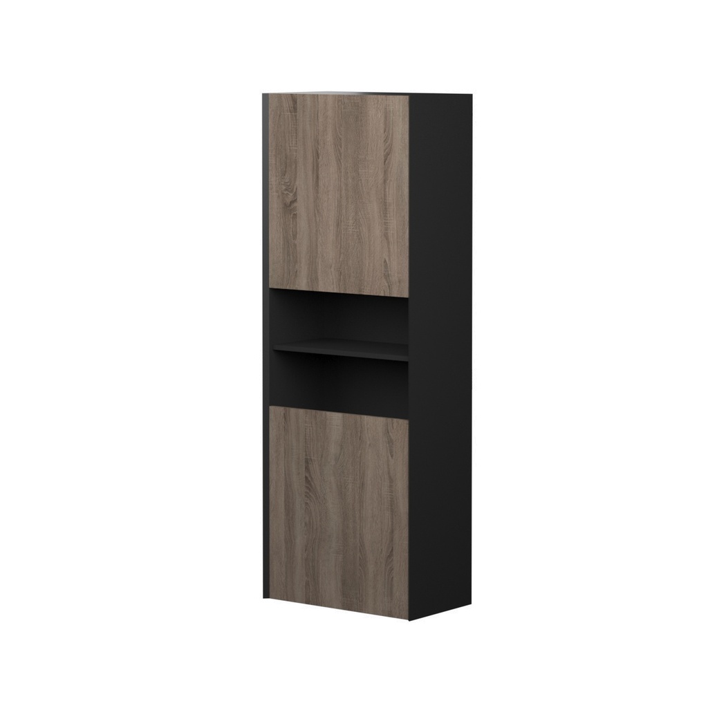 Armoire Murale Dakar 24" Noir Mat et Façades Chêne Brossé