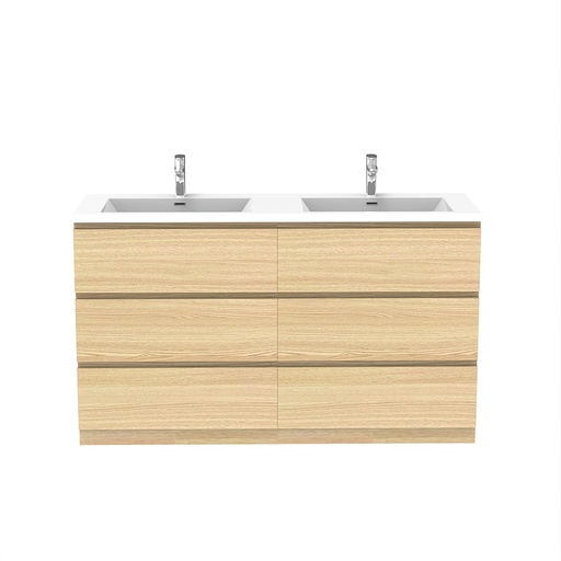 Meuble-lavabo de Plancher Berlin 60" Chêne Clair avec Dessus Double Blanc Lustré