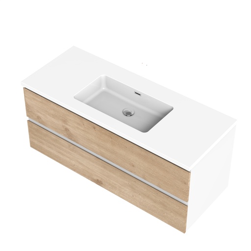 Meuble-lavabo Mural Sidney 48" Blanc Mat et Façades en Chêne Contemporain avec Dessus Au Choix