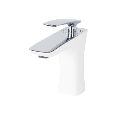 Robinet De Lavabo Monotrou Au Design Concave Fini Blanc Et Dessus Chromé