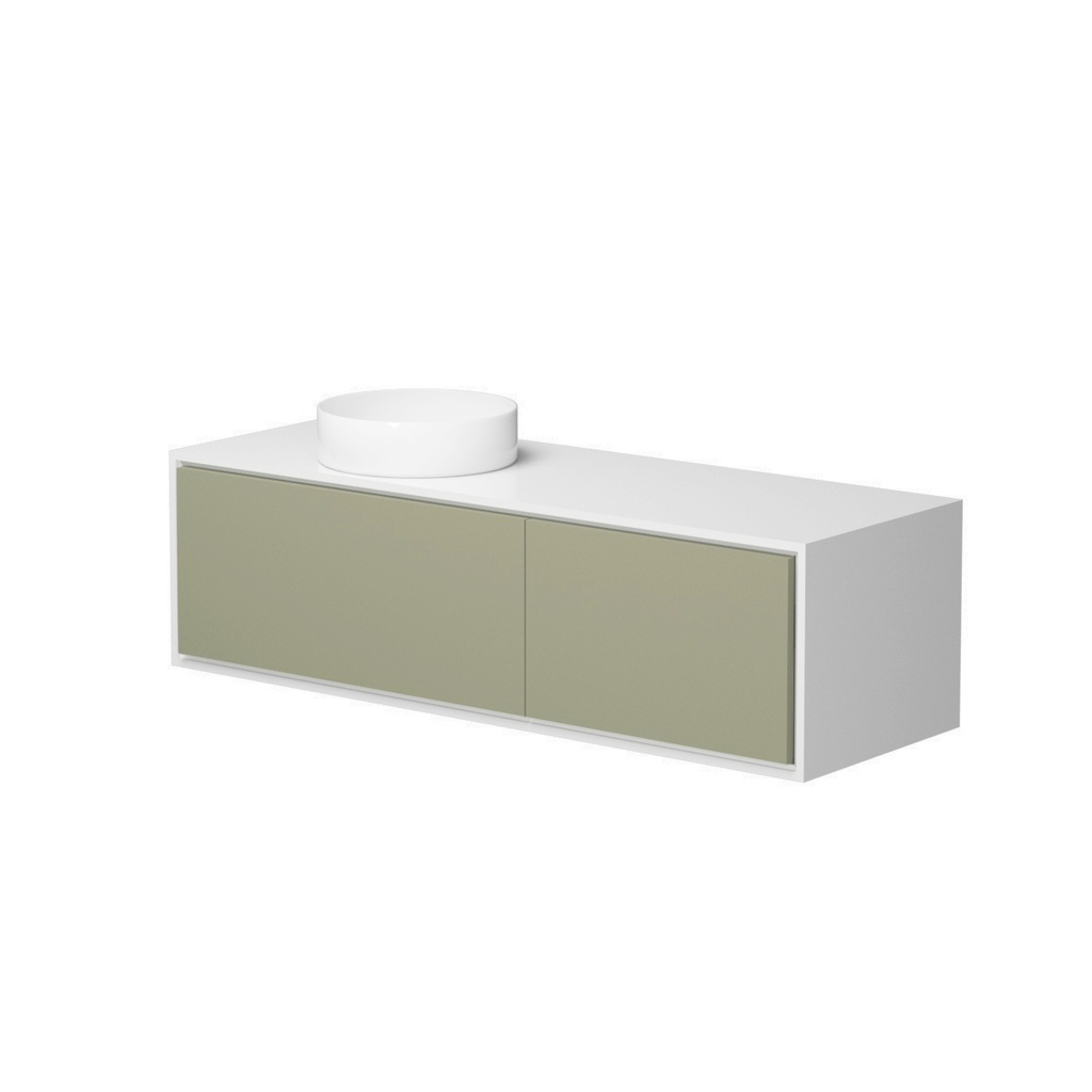 Meuble Vanité Murale Hera 55" Blanc et Vert Lichen avec Vasque Ronde 16" Blanc Mat