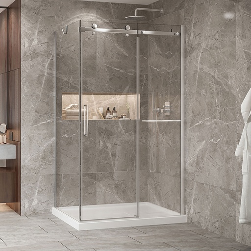 [KDB2483200ASTC21] Porte de douche Bellini chrome 48x32" en coin avec fermeture sur panneau de retour avec barre à serviette