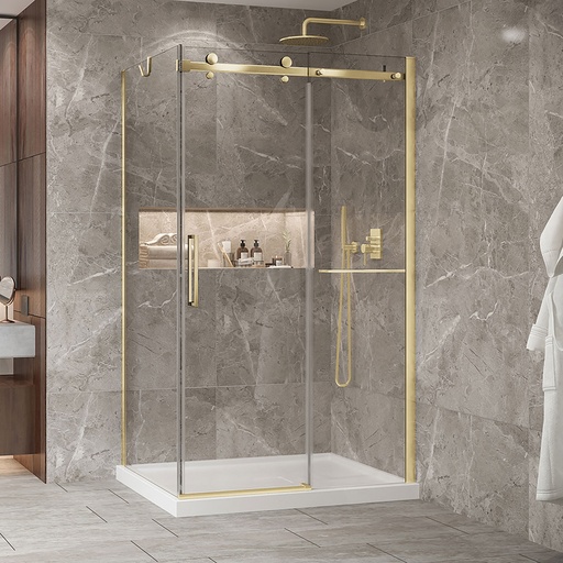 [KDB2483200ASTC51] Porte de douche Bellini or brossé 48x32" en coin avec fermeture sur panneau de retour avec barre à serviette