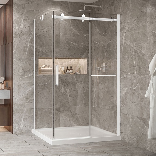 [KDB2484200ASTC11] Porte de douche Bellini blanc 48x42" en coin avec fermeture sur panneau de retour avec barre à serviette