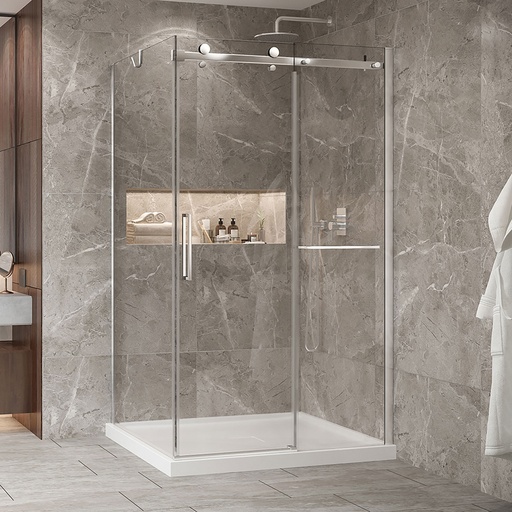 [KDB2484200ASTC21] Porte de douche Bellini chrome 48x42" en coin avec fermeture sur panneau de retour avec barre à serviette