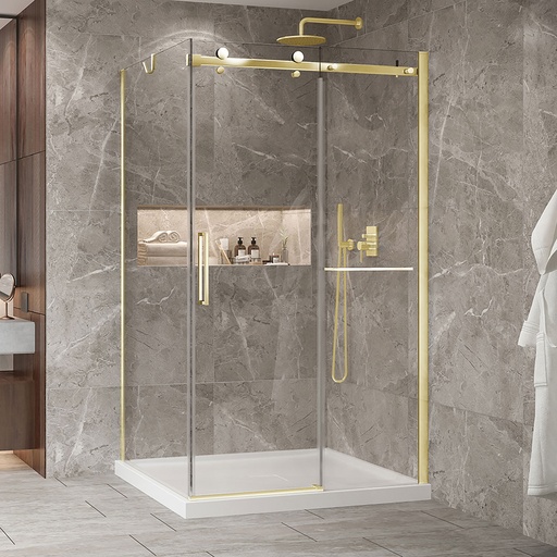 [KDB2484200ASTC51] Porte de douche Bellini or brossé 48x42" en coin avec fermeture sur panneau de retour avec barre à serviette