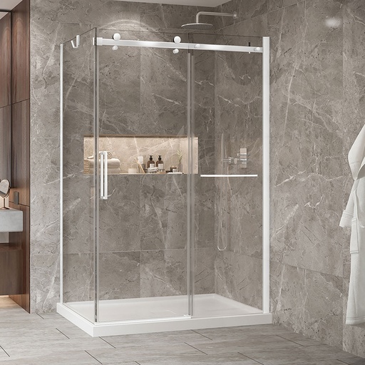 [KDB2543200ASTC11] Porte de douche Bellini blanc 54x32" en coin avec fermeture sur panneau de retour avec barre à serviette