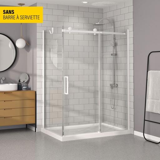 [KDB1603200ASTC11] Porte de douche Bellini blanc 60x32" en coin avec fermeture sur panneau de retour sans barre à serviette