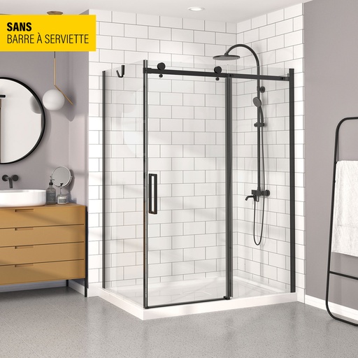 [KDB1603200ASTC71] 
Porte de douche Bellini noir mat 60x32" en coin avec fermeture sur panneau de retour sans barre à serviette