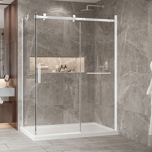 [KDB2603200ASTC11] Porte de douche Bellini blanc 60x32" en coin avec fermeture sur panneau de retour avec barre à serviette