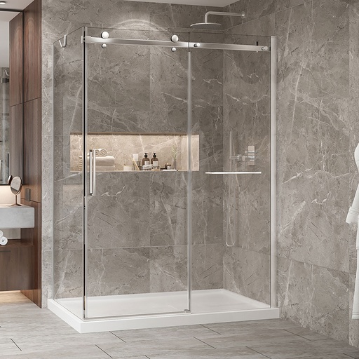 [KDB2603200ASTC21] Porte de douche Bellini chrome 60x32" en coin avec fermeture sur panneau de retour avec barre à serviette