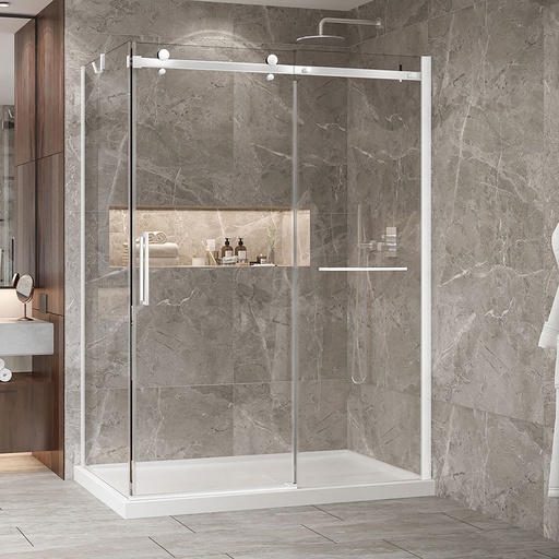 [KDB2603600ASTC11] Porte de douche Bellini blanc 60x36" en coin avec fermeture sur panneau de retour avec barre à serviette