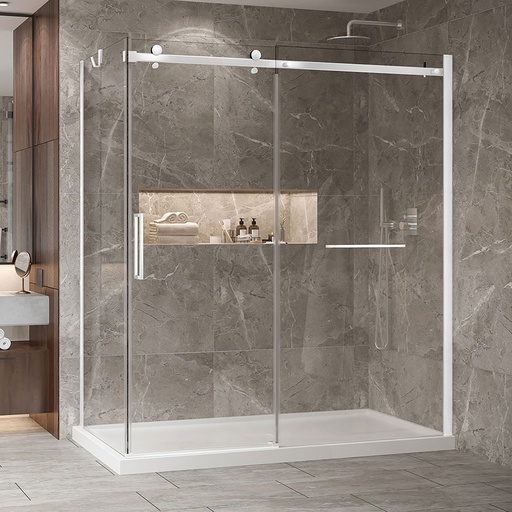 [KDB2723200ASTC11] Porte de douche Bellini blanc 72x32" en coin avec fermeture sur panneau de retour avec barre à serviette