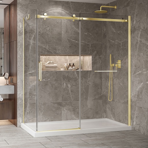 [KDB2723200ASTC51] Porte de douche Bellini or brossé 72x32" en coin avec fermeture sur panneau de retour avec barre à serviette