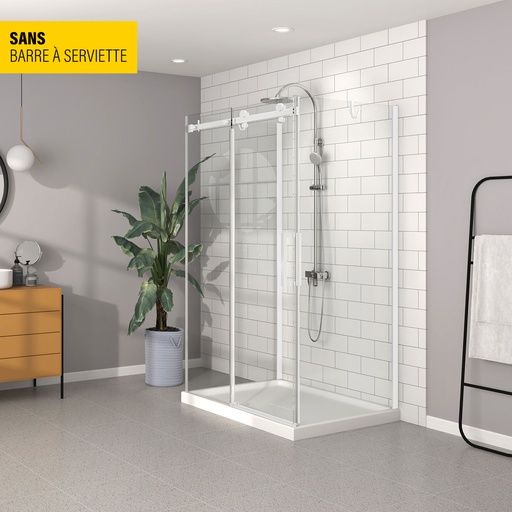 [KDB1483232WSTC11] Porte de douche Bellini blanc 48x32" installation sur mur avec barre à serviette