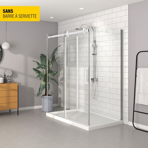 [KDB1603636WSTC11] Porte de douche Bellini blanc 60x36" installation sur mur sans barre à serviette