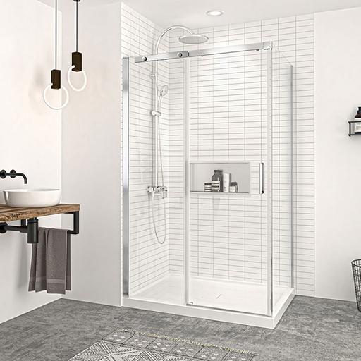 [KDVG484200ASTC21] Porte de douche Vague chrome 48x42" en coin avec fermeture sur panneau de retour