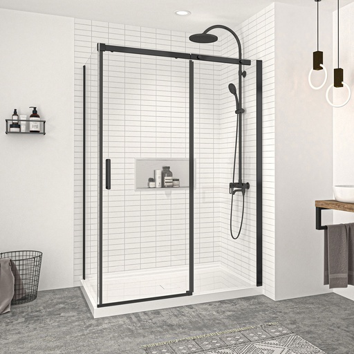 [KDVG543200ASTC71] Porte de douche Vague noir mat 54x32" en coin avec fermeture sur panneau de retour