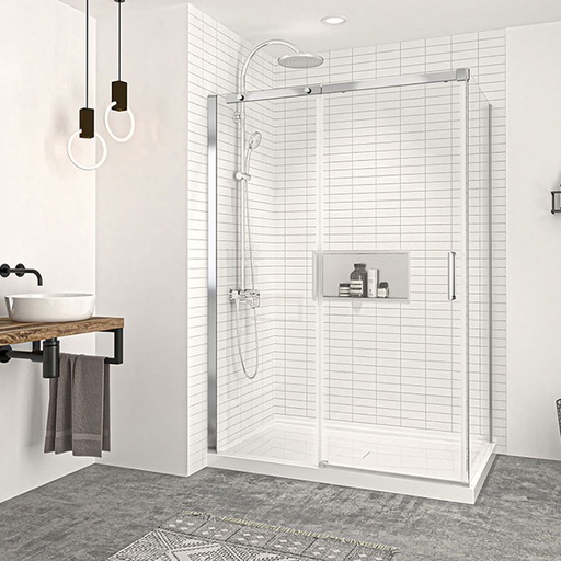 [KDVG544200ASTC21] Porte de douche Vague chrome 54x42" en coin avec fermeture sur panneau de retour