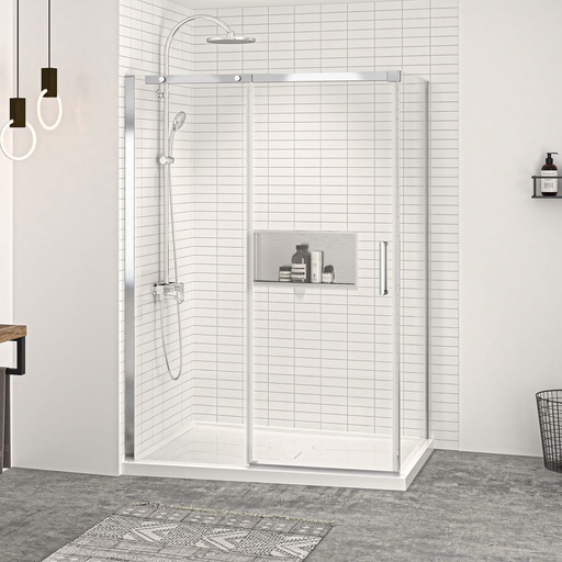 [KDVG540036AANC21] Porte de douche Vague en angle chrome 54x36" en coin avec fermeture sur panneau de retour