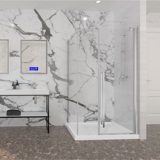 [KDAA483200ASTA21] Porte de douche Amaly chrome 48x32" en coin, porte décentré avec fermeture sur panneau de retour