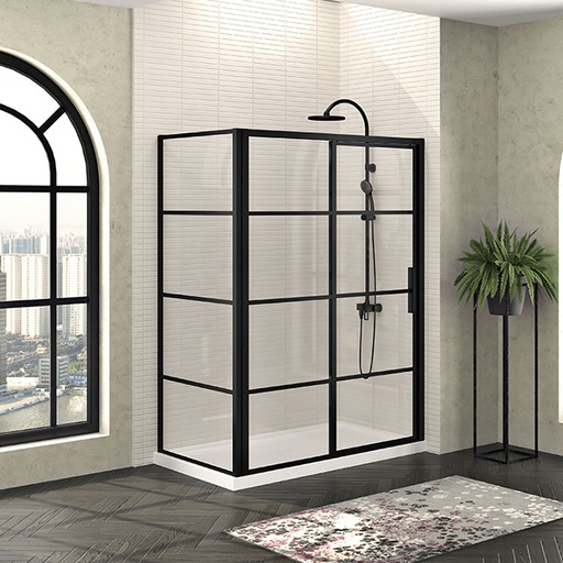 [KDMC603200ASTH76] Porte de douche Mecanex noir mat 60x32" en coin, porte à droite avec fermeture sur mur