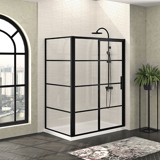 [KDMC604200ASTH76] Porte de douche Mecanex noir mat 60x42" en coin, porte à droite avec fermeture sur mur