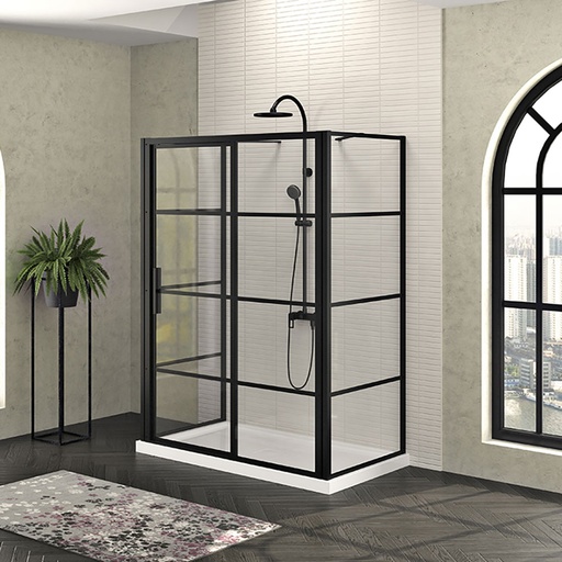 [KDMC603232ASTG76] Porte de douche Mecanex noir mat 60x32" sur mur, porte à gauche