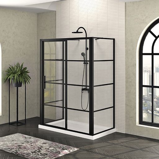 [KDMC603636ASTG76] Porte de douche Mecanex noir mat 60x36" sur mur, porte à gauche