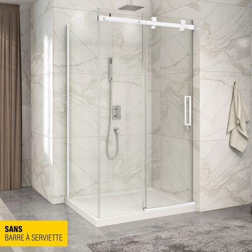 [KDP1483200WSTC11] 
Porte de douche Piazza blanc 48x32" en coin avec fermeture sur mur sans barre à serviette