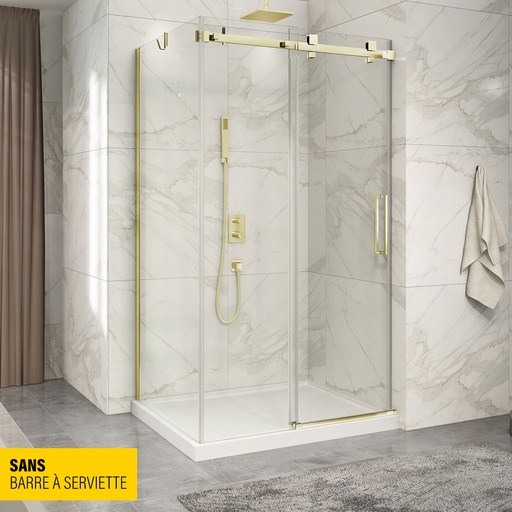 [KDP1483200WSTC51] Porte de douche Piazza or brossé 48x32" en coin avec fermeture sur mur sans barre à serviette