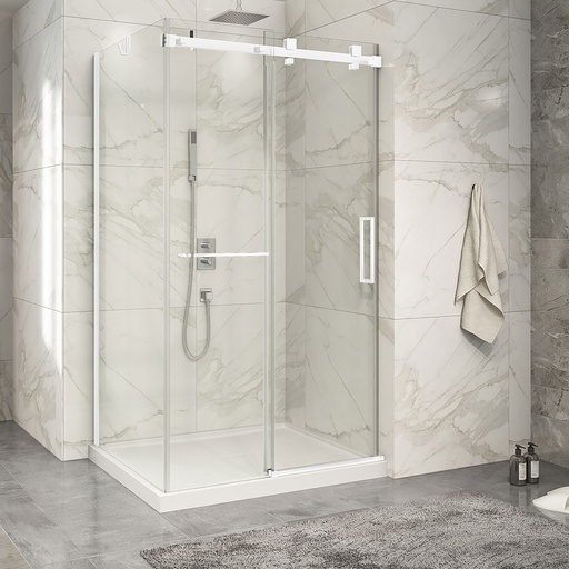 [KDP2483200WSTC11] Porte de douche Piazza blanc 48x32" en coin avec fermeture sur mur avec barre à serviette